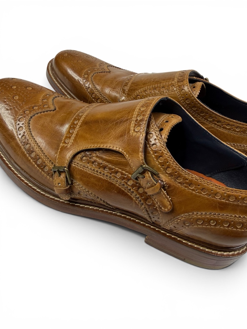 Cole Haan Tan Leather Wingtip Double Monk Strap Shoes 8.5 NWOB - Picture 5 of 9